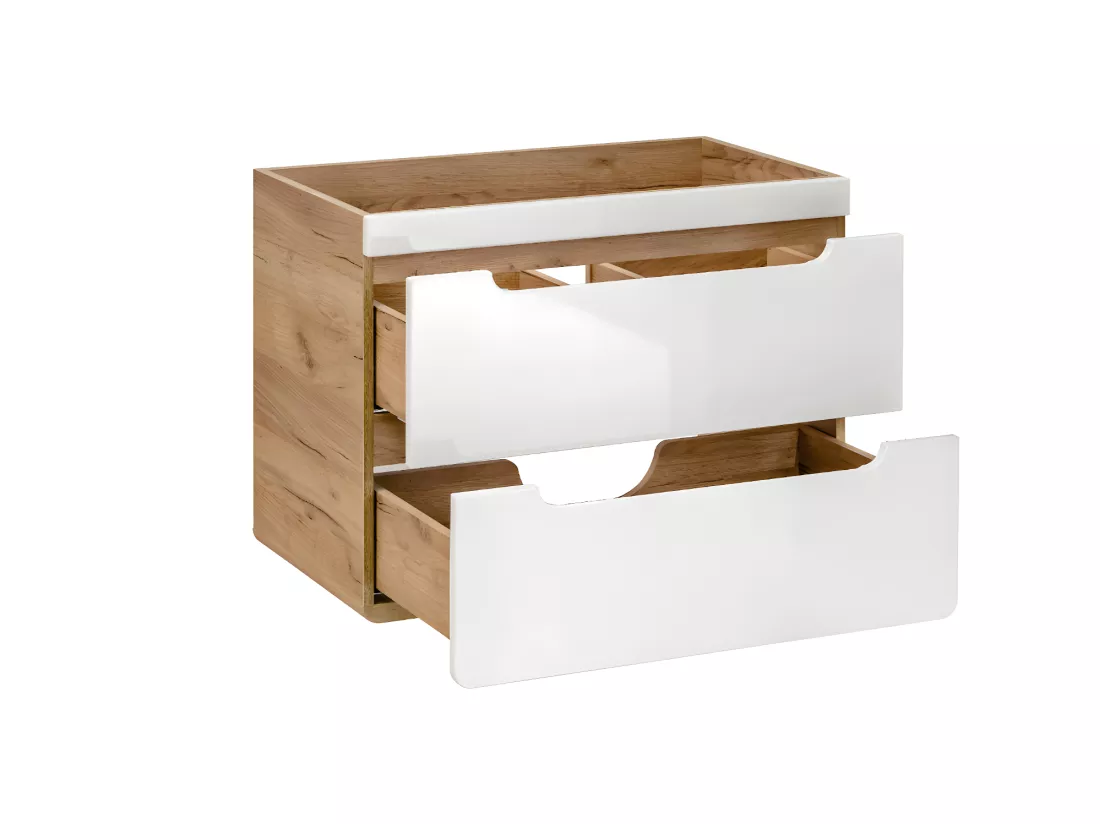 Meuble de salle de bain suspendu avec vasque à encastrer et deux colonnes - 80 cm - Coloris naturel et blanc - ARUBA
