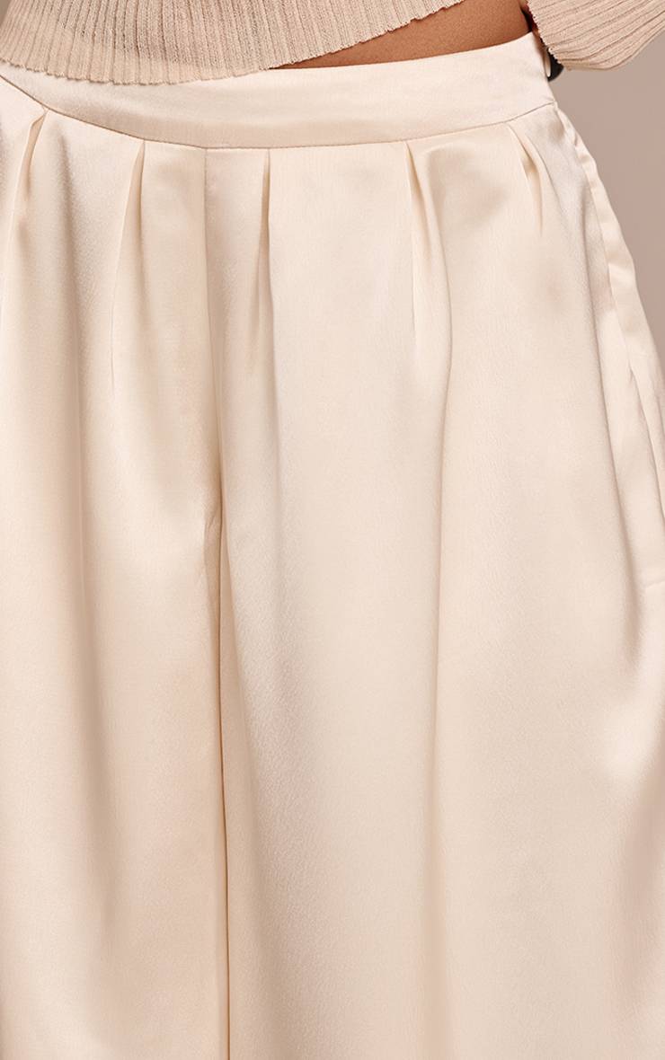 Crème Pantalon Large Plissé En Satin