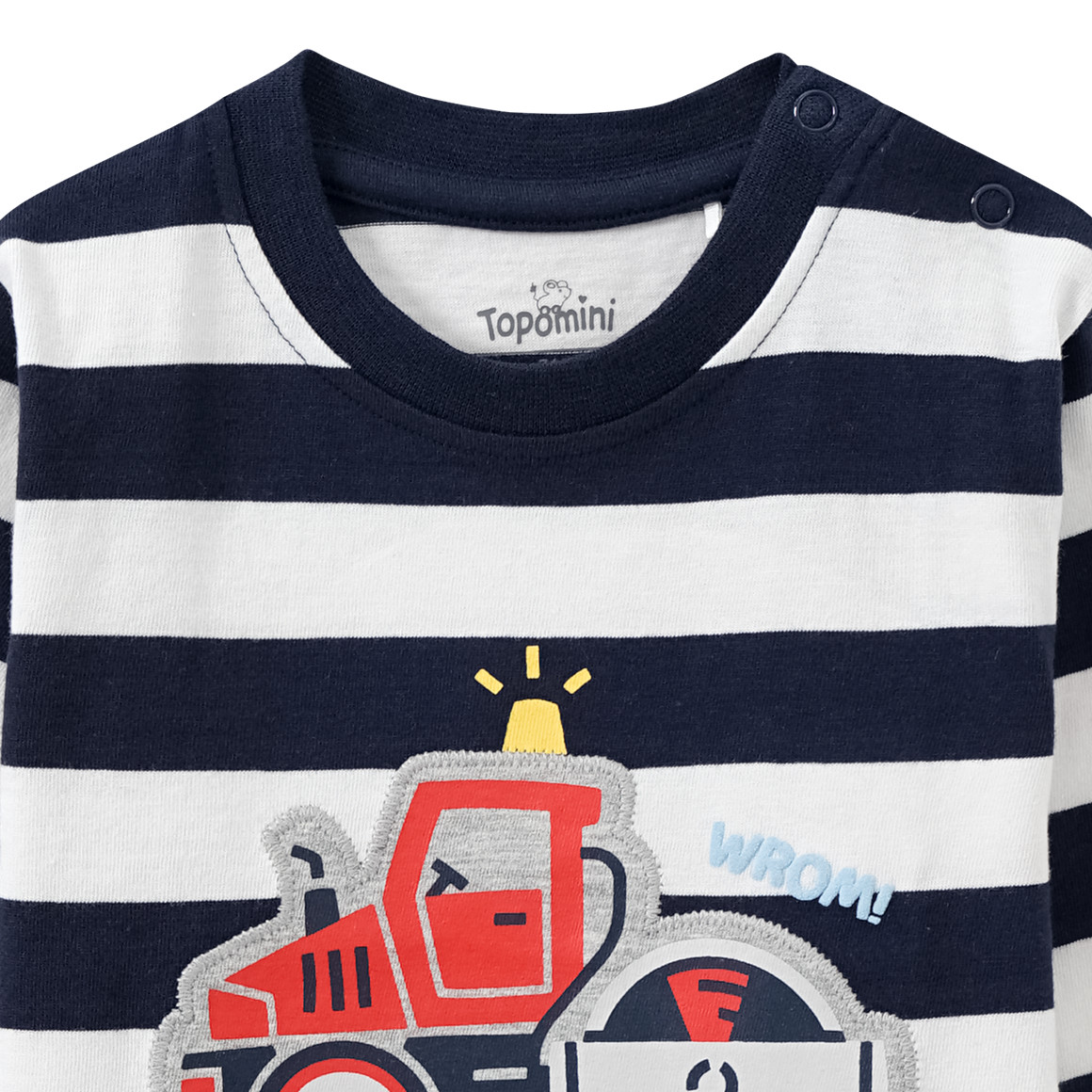 Topomini Baby Langarmshirt mit Fahrzeug-Applikation dunkelblau / weiss