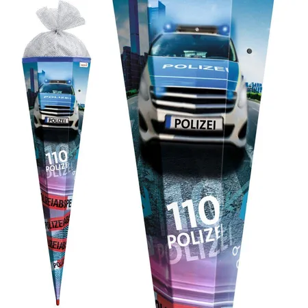 Roth Motiv-Schultüte, Polizei 110, 85cm, eckig, Rot(h)-Spitze, Tüllverschluss