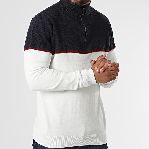 Sweat Col Zippé Samir Bleu Marine Blanc