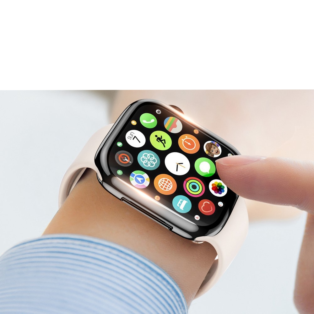 Apple Watch (45mm) Gummi Bumper Hülle mit Galvanisiertem Rahmen   Display Schutzfolie - Schwarz