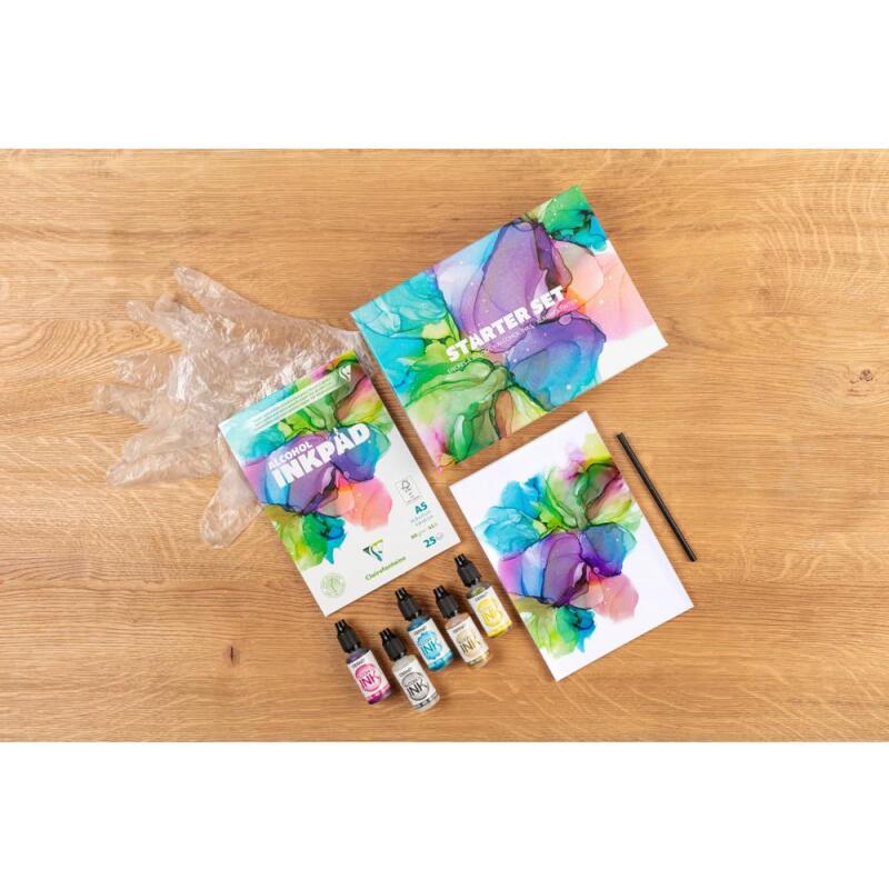 Coffret Starter Set Alcohol Ink A5 Bloc Alcohol Inkpad Clairefontaine et Encres à alcool Cernit