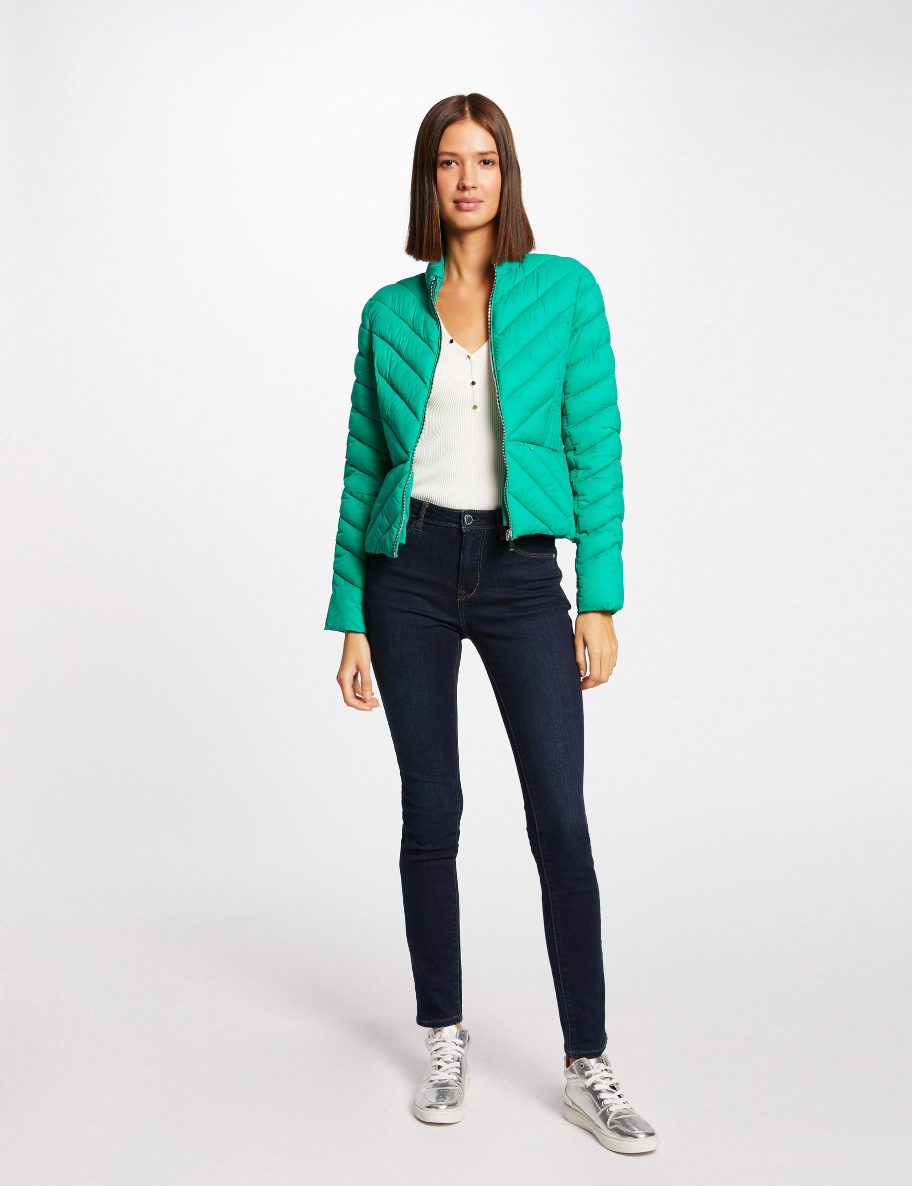 Doudoune droite zippée vert moyen femme - vert_moyen