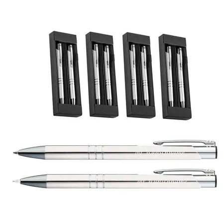 Macma Metall Schreibset, Kugelschreiber + Druckbleistift, Farbe: weiß, 5 Stück