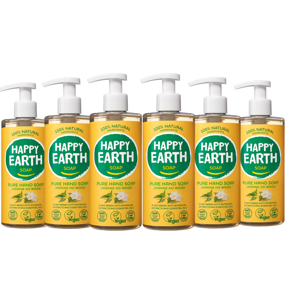6x Happy Earth 100% Natuurlijke Handzeep Jasmine Ho Wood300 ml