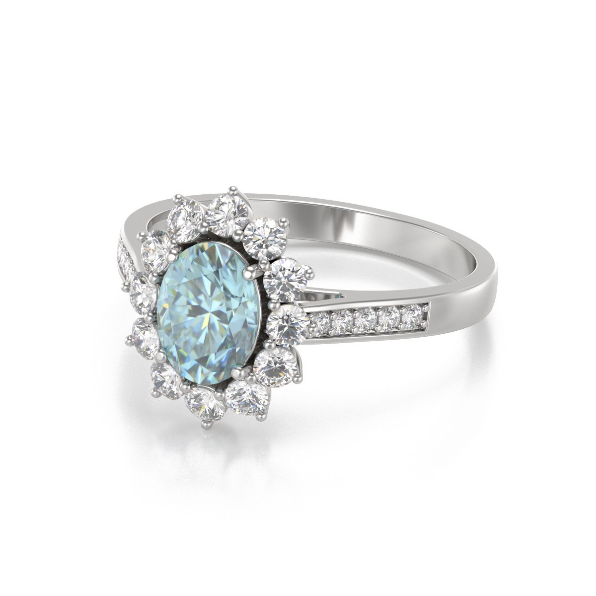 Bague ADEN Aigue-Marine et diamants sur Argent 925 2.92grs