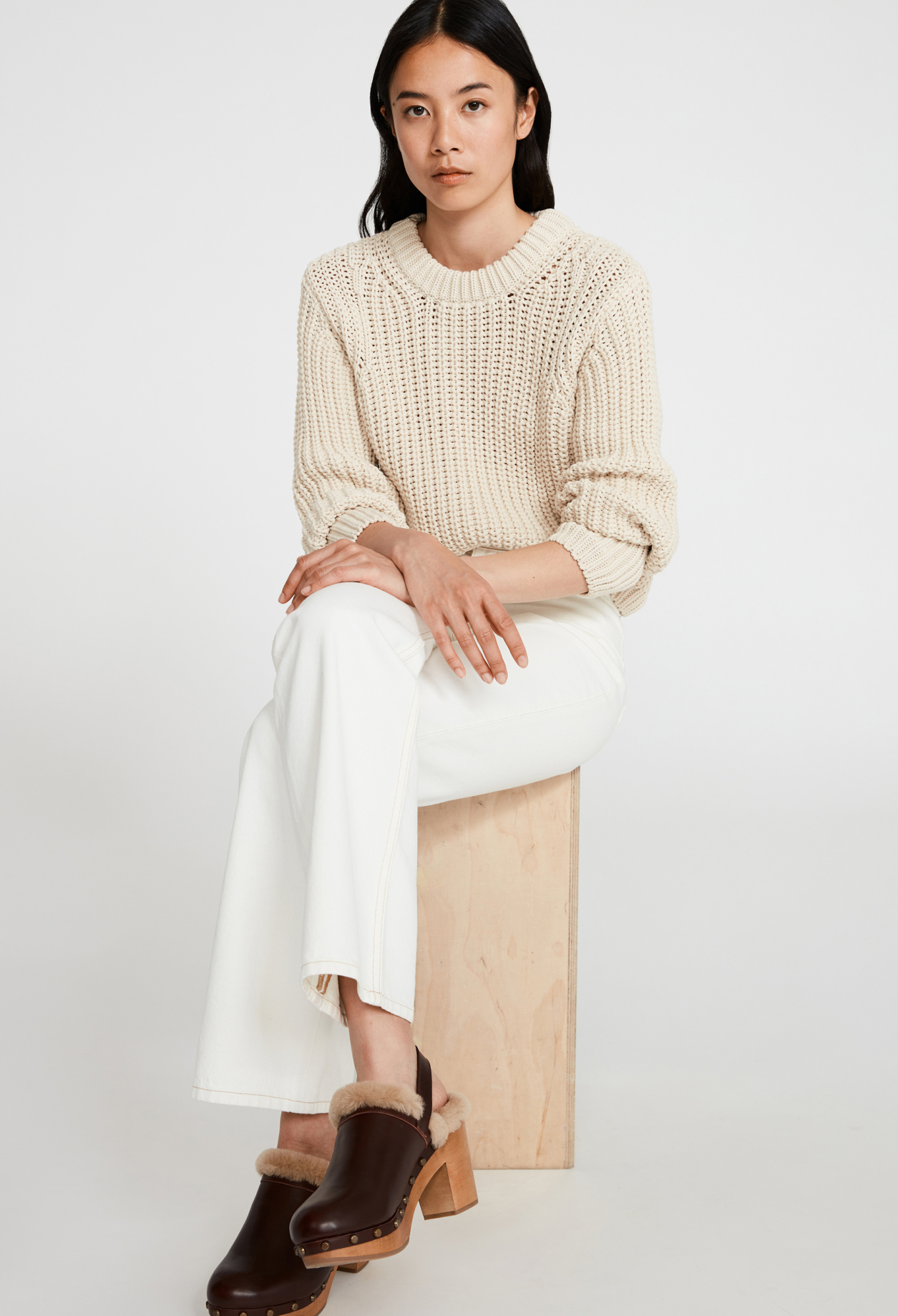 Pull beige grosse maille
