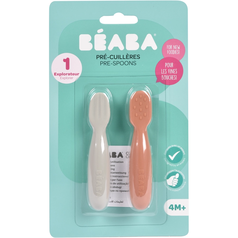 BEABA® Lernlöffel 2er Set aus Silikon terracottavelvet grau