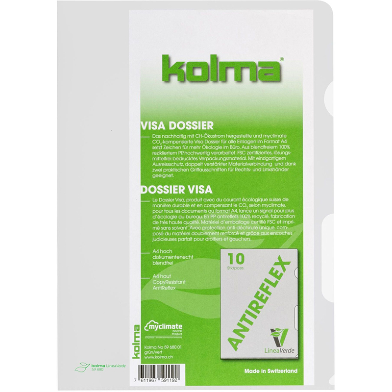 Kolma Sichtmappen LineaVerde, 10 Stück, A4, 110 µm, genarbt, transparent