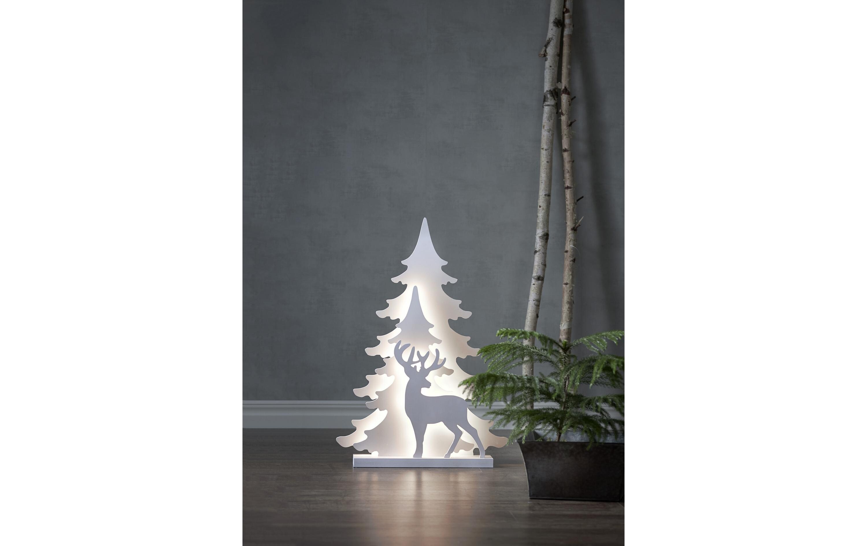 Tischdeko Grandy 70 cm, 36 LED, Holz, WeissBeleuchtete Weihnachtssilhouette