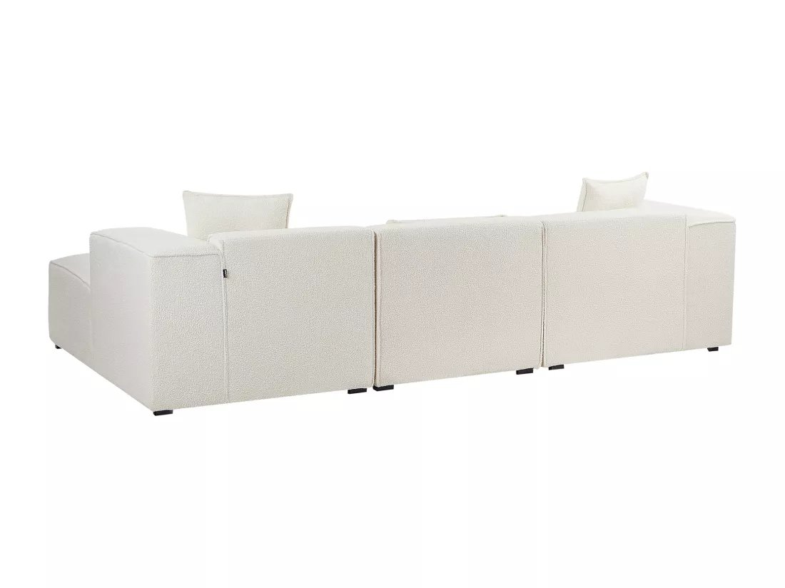 Canapé angle à gauche en tissu bouclé blanc cassé DOLVA