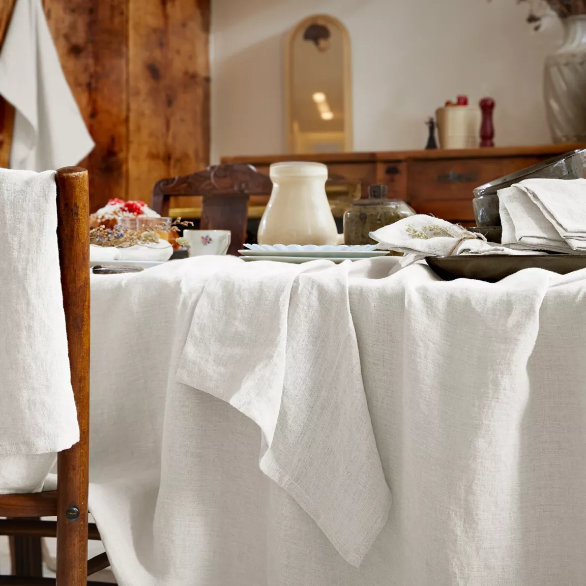 Nappe rectangulaire lin lavé (170 x 250 cm) Louise Blanche