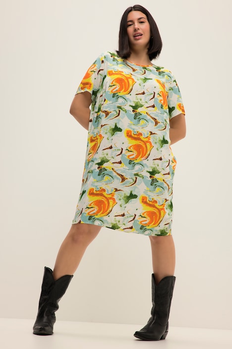 Minikleid, Straight Fit, Color Print, Rundhals, Halbarm