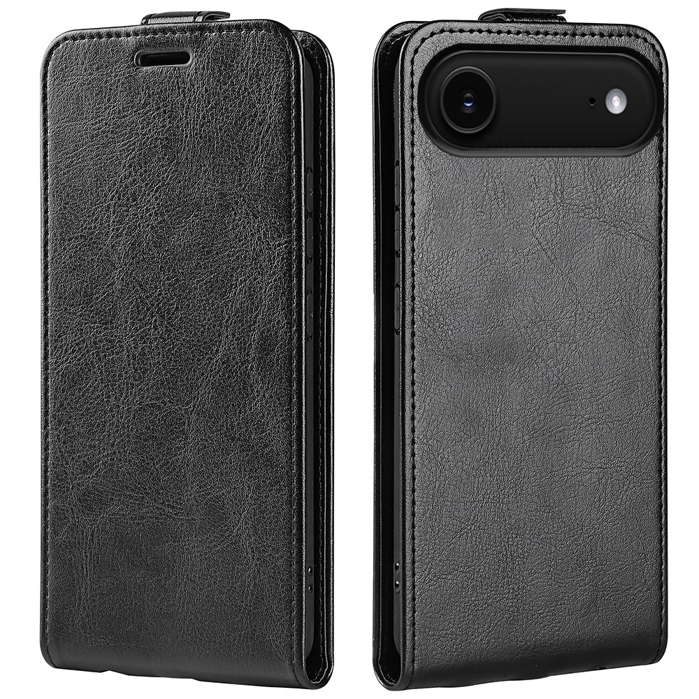 iPhone Air Leder Tasche Flip Cover Vertikal im Retro Look mit Kartenfach - Schwarz