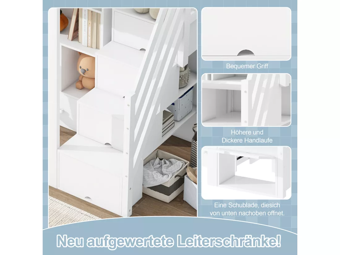 Lit mezzanine 90 x 200 cm avec Bureau, Tiroirs et Placard - Pin + MDF - Blanc (sans matelas)