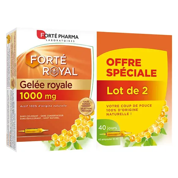 Geleia Real Forté Pharma 1000mg - Reforço da Imunidade e Combate a Fadiga - Pacote com 2 x 20 ampolas
