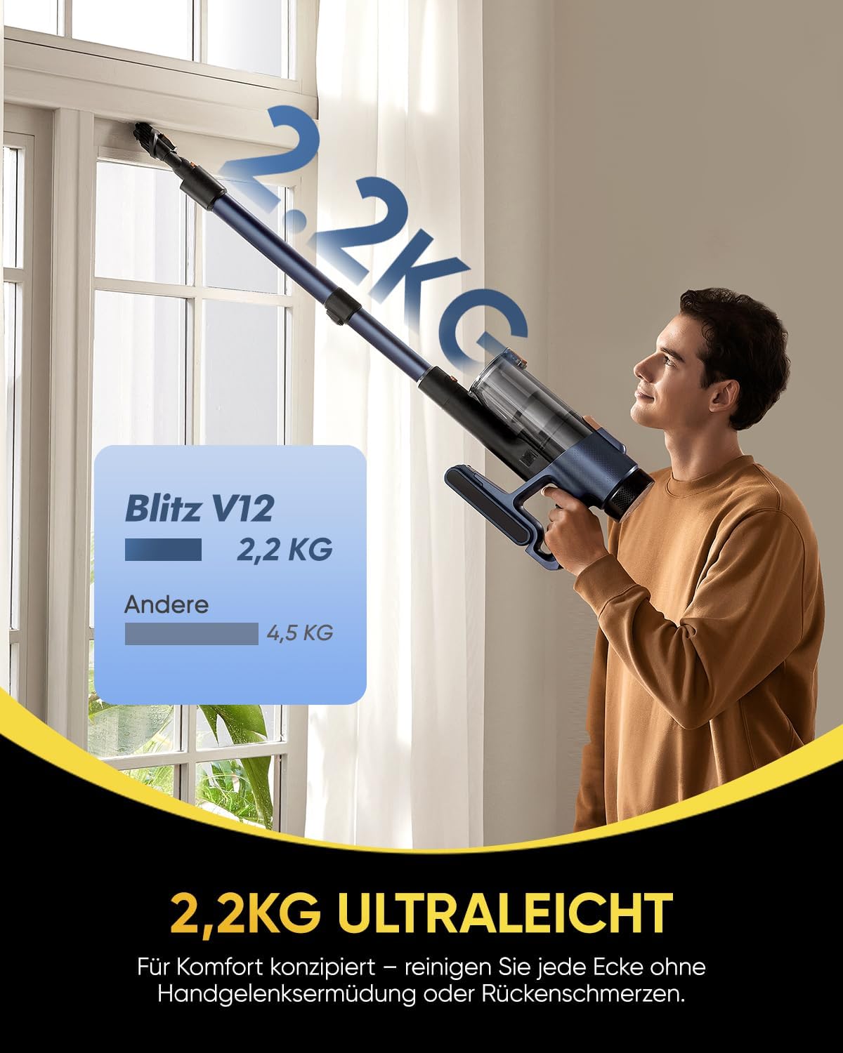 Vexilar V12 Staubsauger Kabellos 50Min/50kPa/450W, Akku Staubsauger mit LED Display, Grün Licht, Anti-Verhedderungs-Bürste, Leicht Akkustaubsauger Ideal für Auto, Hartböden, Tierhaar, Teppiche