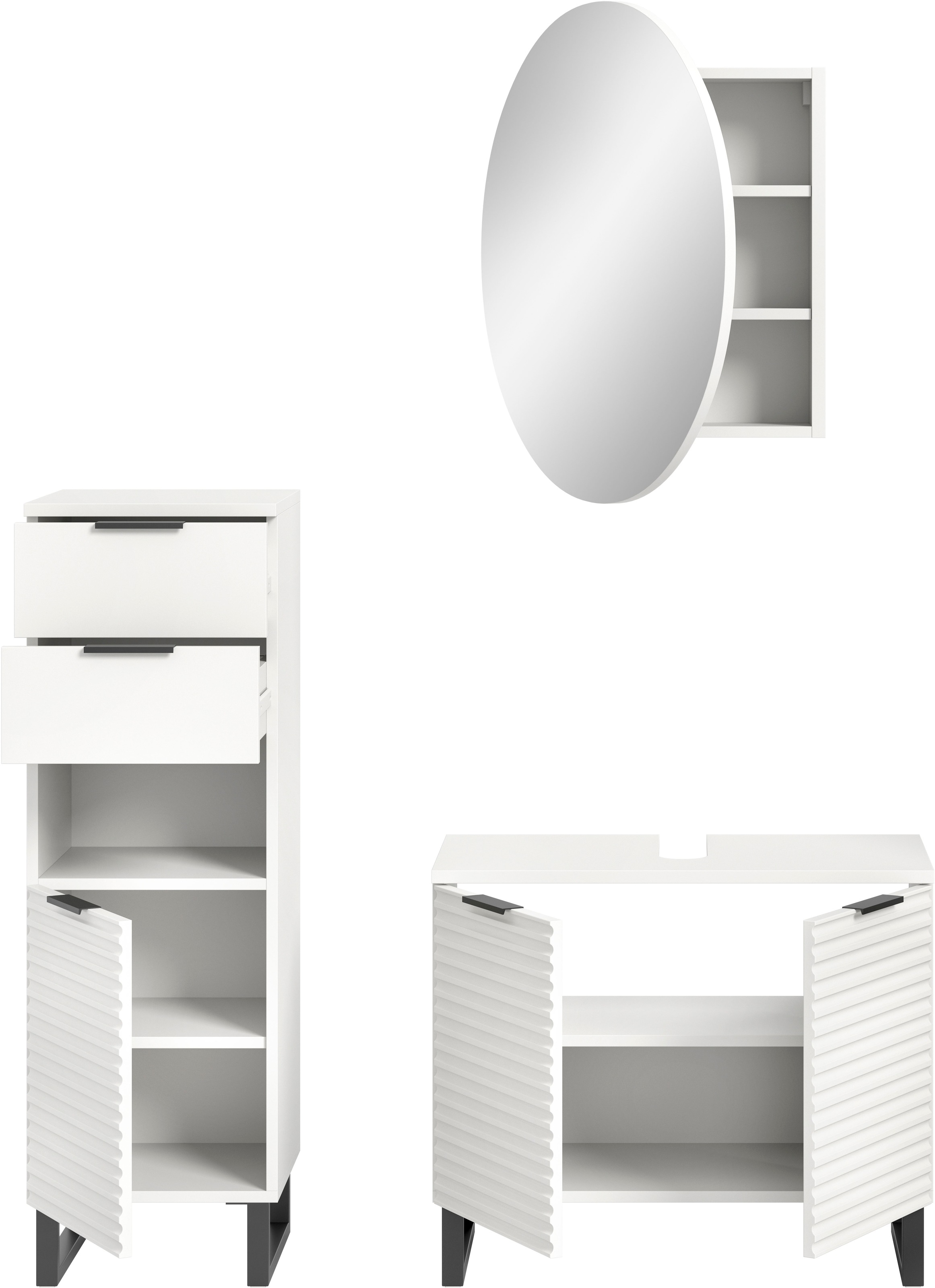 welltime Badmöbel-Set »Litica, Breite 120 cm, hochwertige Rillenfräsung, Metallkufen« 3 Stk. tlg.