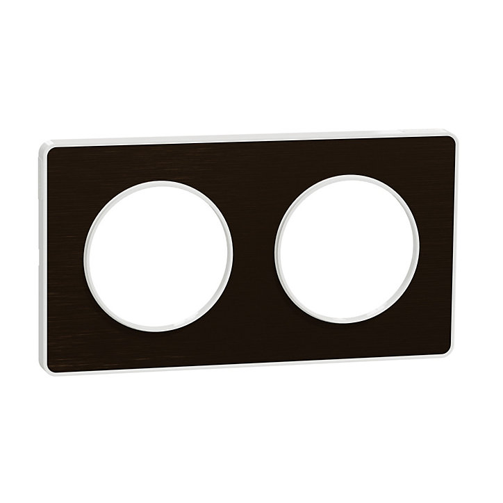 Plaque de finition double Schneider Electric Odace Touch bronze brossé liseré blanc