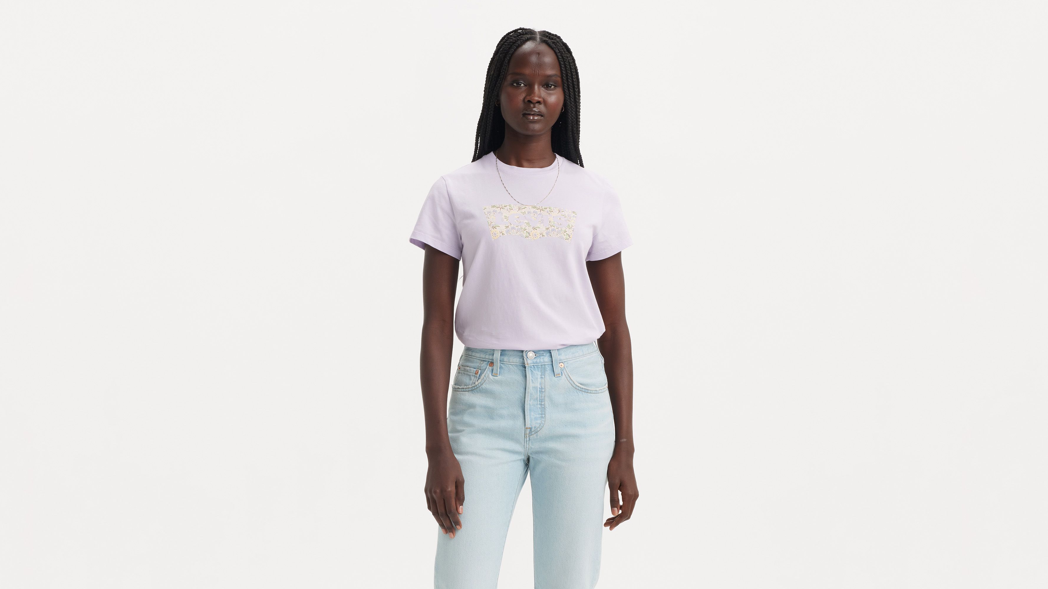 T-shirt Perfect - Janeesah Floral Bw Fill Lavender Blue - Bleu