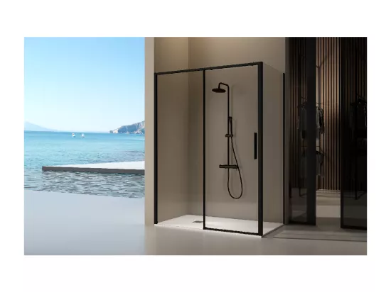 Paroi de douche fixe + porte coulissante DELTA noir mat 138-140.6 cm