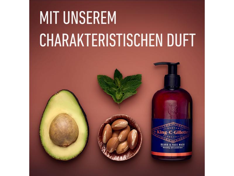 King C. Gillette Bartshampoo 350 ml Bartshampoo für Männer mit Kokoswasser, Arganöl und Avocadoöl