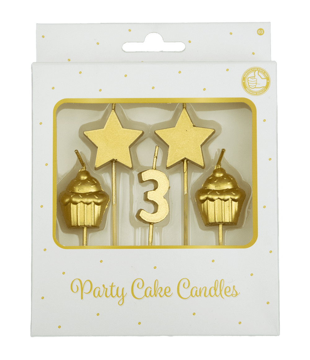 Kaarsjes 3 Jaar Cupcake Goud 17,5cm