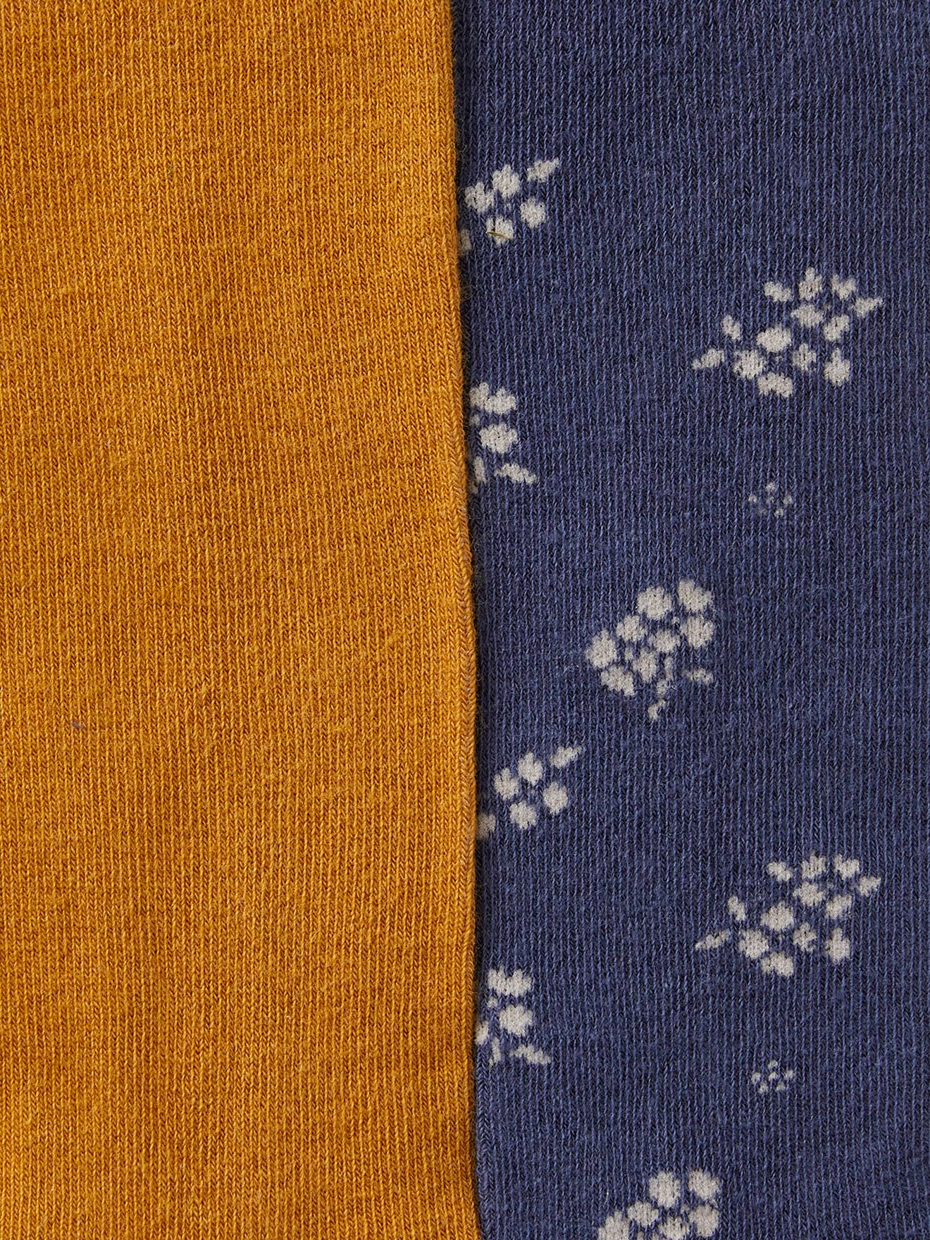 Pacote com 2 pares de meias-calças florais/lisas para bebê menina, cor mostarda.