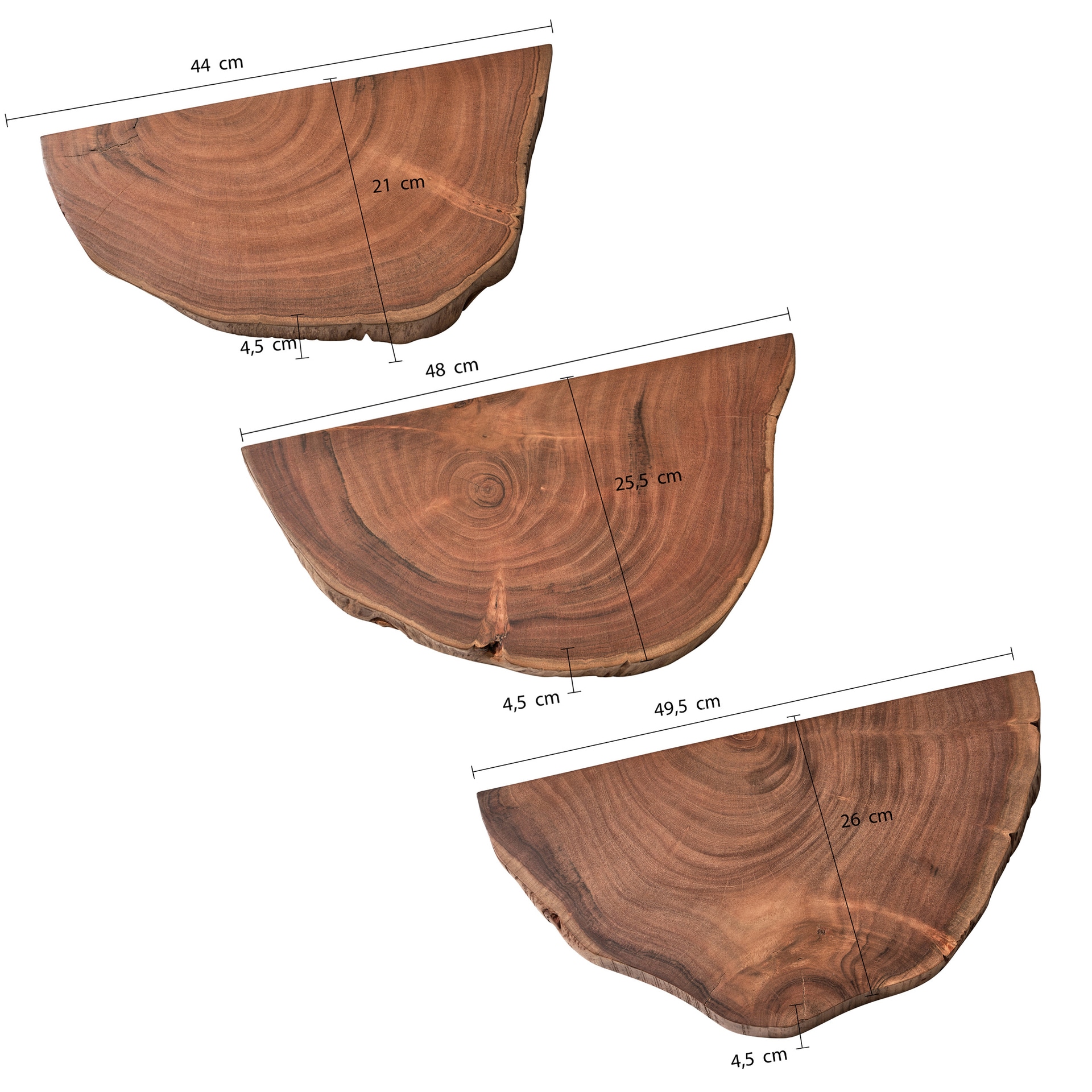 CASAVANTI Wandregal 3er Set Akazie Massivholz braun