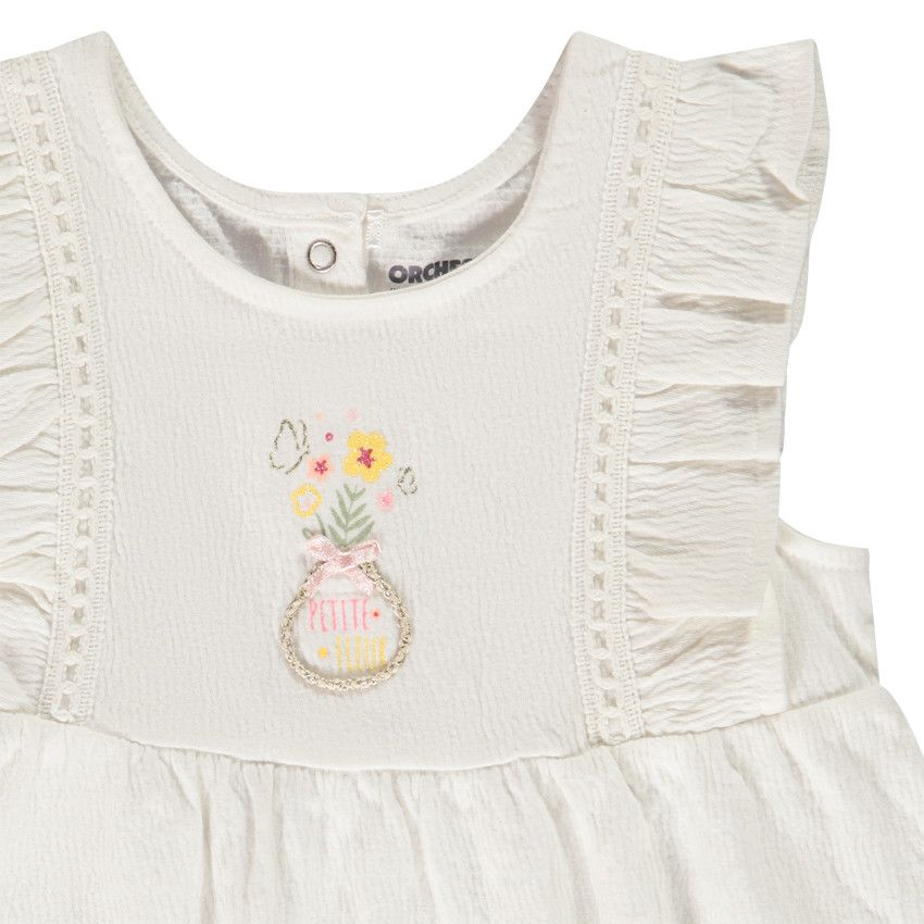 Ensemble en jersey tunique brodée + caleçon pour bébé fille - Ecru