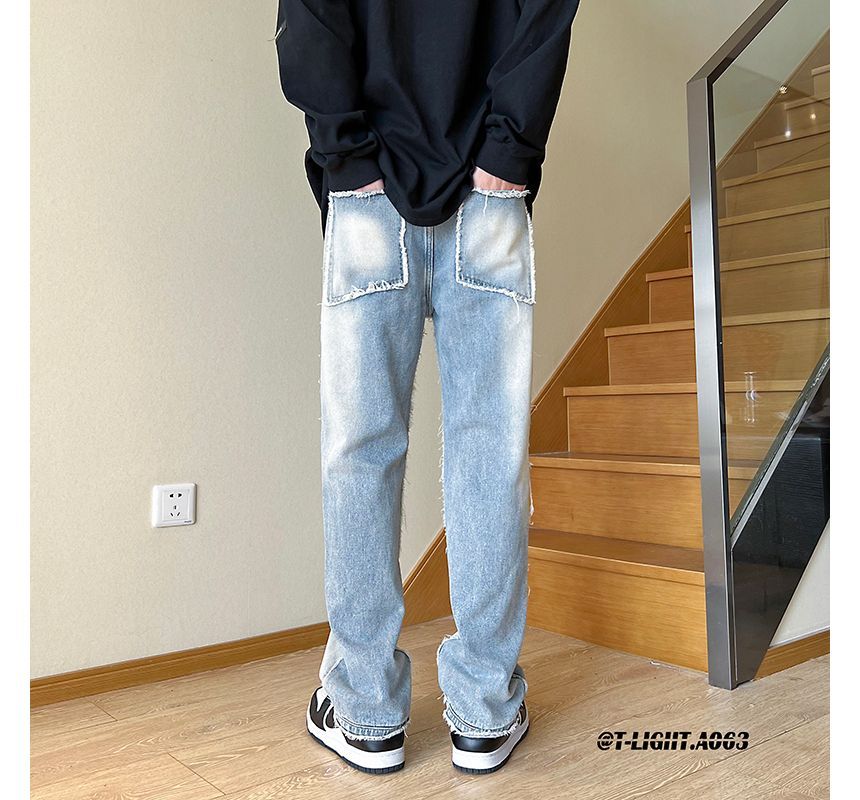Freehop - Mid Rise Washed Distressed Loose-Fit Jeans