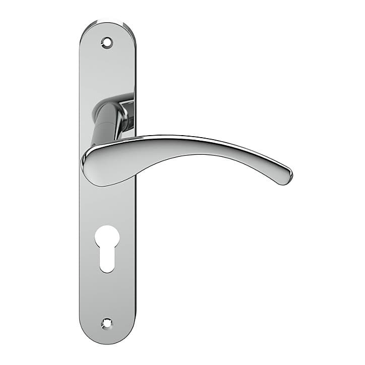 Ensemble poignée sur plaque rond GoodHome Ruis effet chromé gris L.138.5mm x l.40mm entraxe 195mm