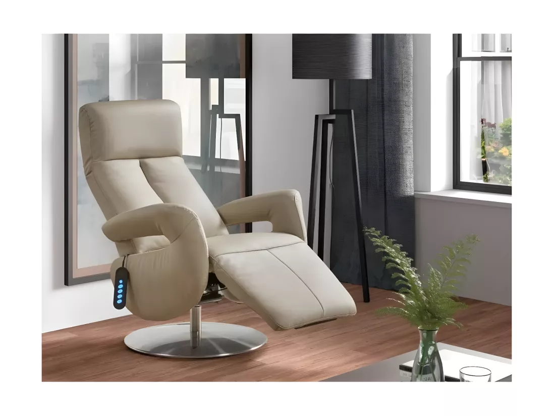 Fauteuil de relaxation électrique 2 moteurs en cuir avec têtière réglable Balbo-Couleur Beige
