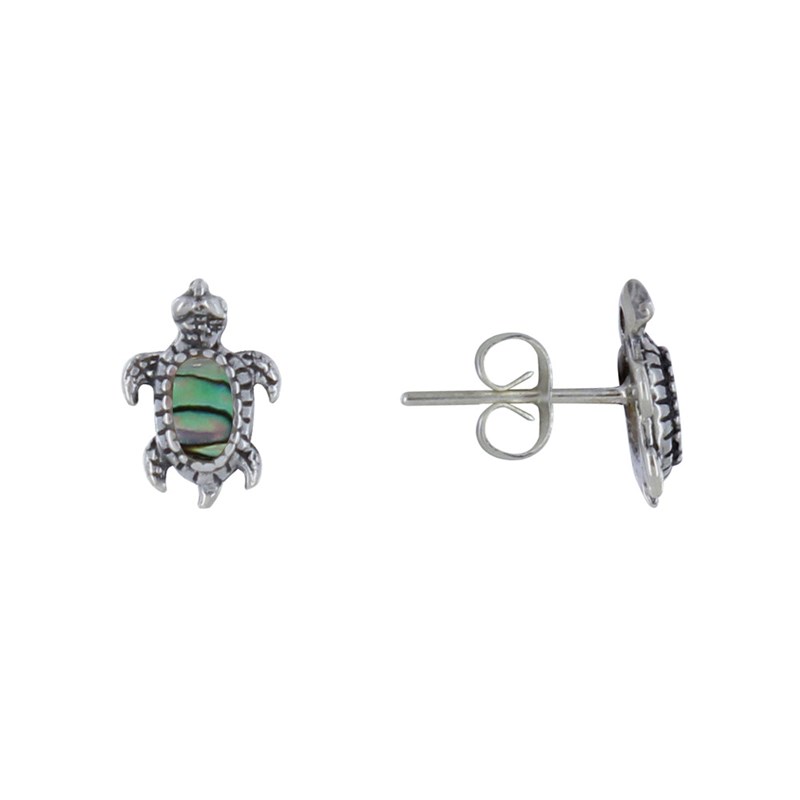 Boucles d'Oreilles Argent Tortue des Galapagos et Nacre Abalone