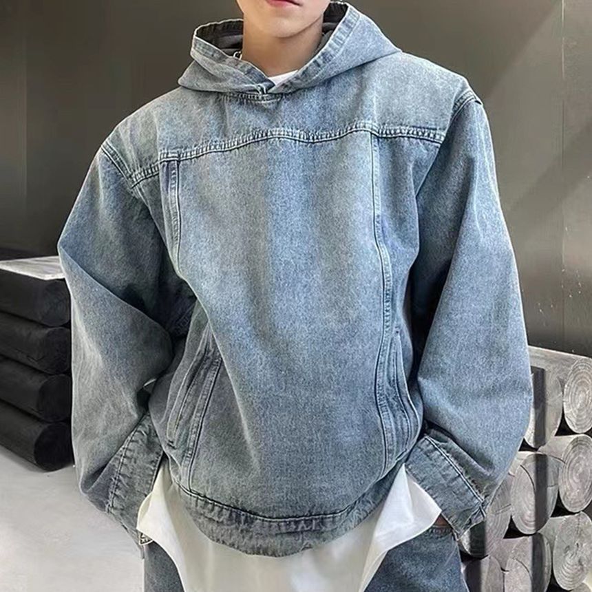 DragonRoad - Gewassen denim hoodie met lange mouwen