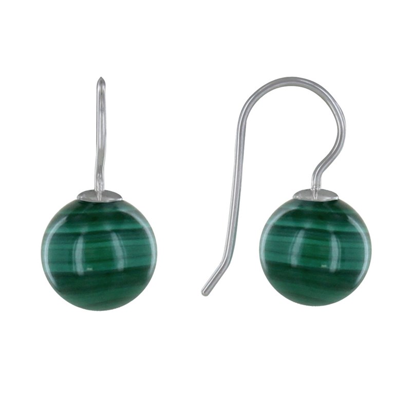 Boucles d'Oreilles Argent Billes de Malachite