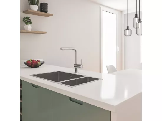 Evier à encastrer 1 bac et demi GROHE K700U acier inoxydable 76 x 45 cm