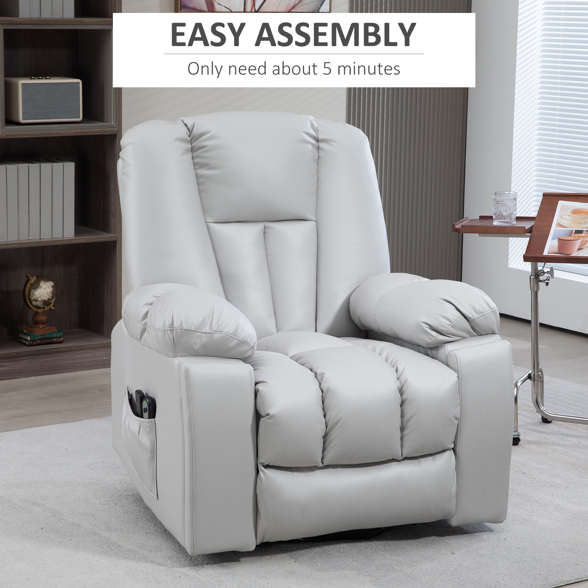 HOMCOM Fernsehsessel mit Aufstehhilfe grau 94L x 96B x 106H cm