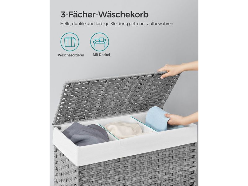 Songmics Wäschekorb auf Rollen 140 l, Grau Wäschesammler