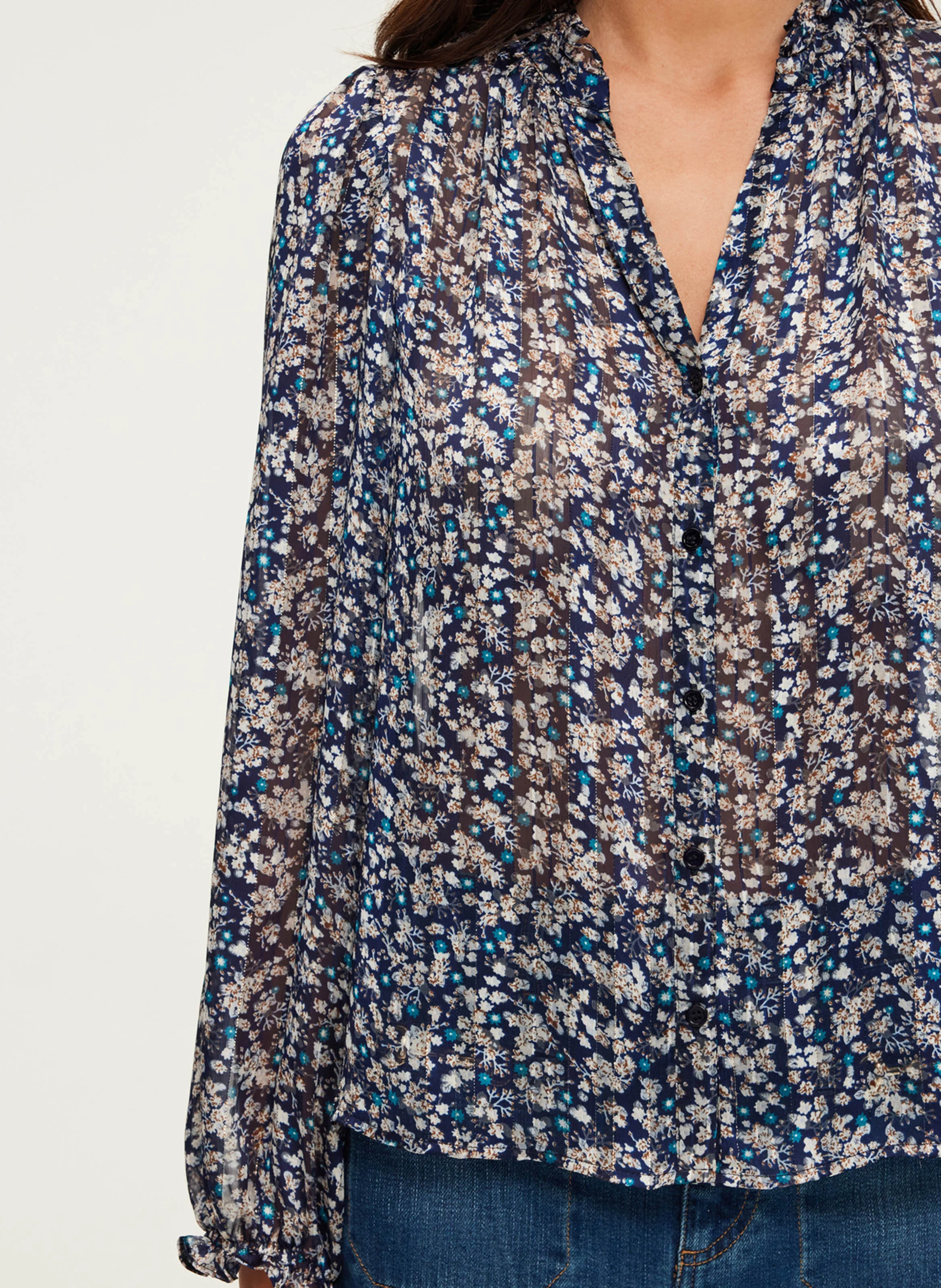 BELODIE - Chemise droite imprimée à volants | Bleu
