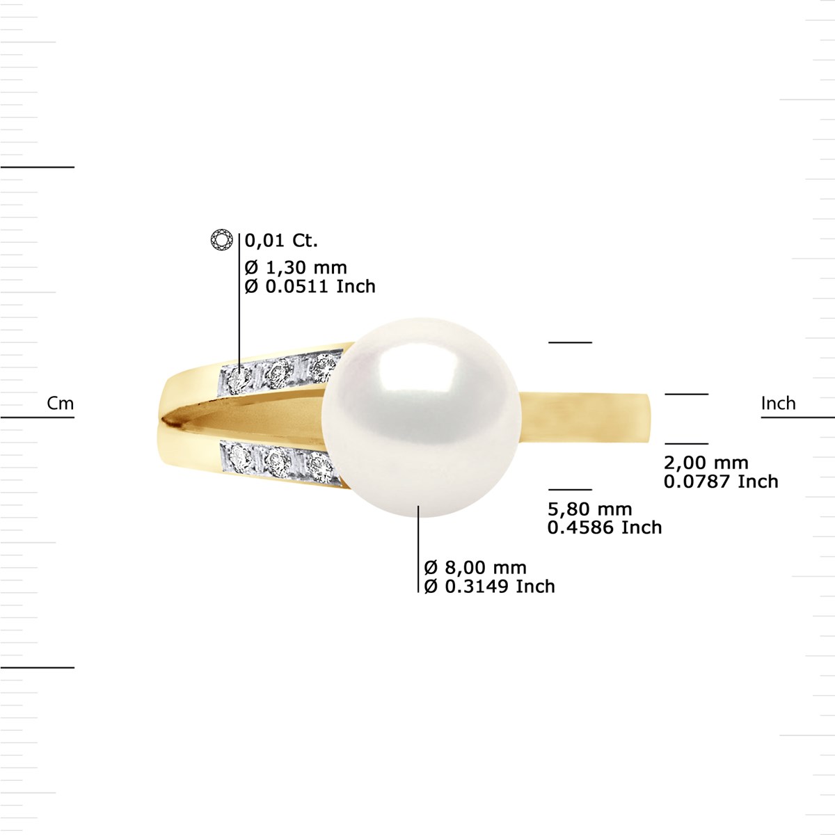 Bague Stella Jonc Perles d'Eau Douce 8-9 mm & Diamant - Or Jaune