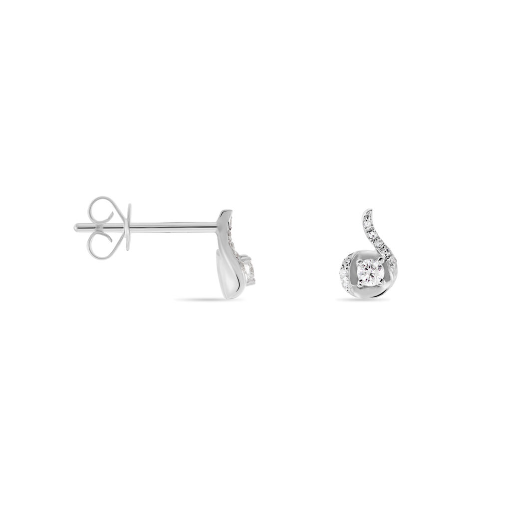 Boucles D'oreilles Puces Vrille Accompagnee Or Blanc Diamant