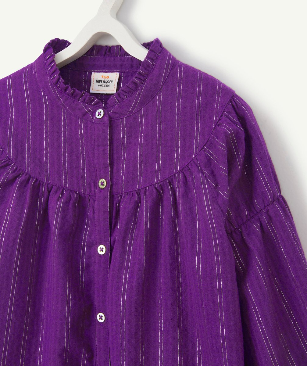 BLOUSE VIOLETTE AVEC LISERÉS COULEUR ARGENTÉE FILLE