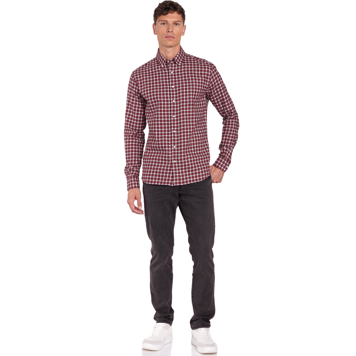 VanVaan Herren Flanellhemd in Regular Fit dunkelrot / weiss