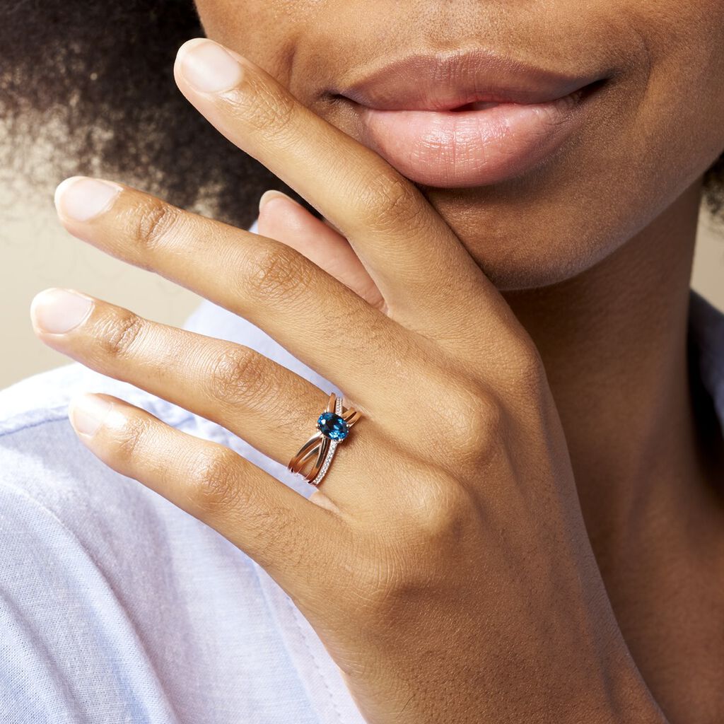 Bague Sare Or Rose Topaze Et Oxyde De Zirconium