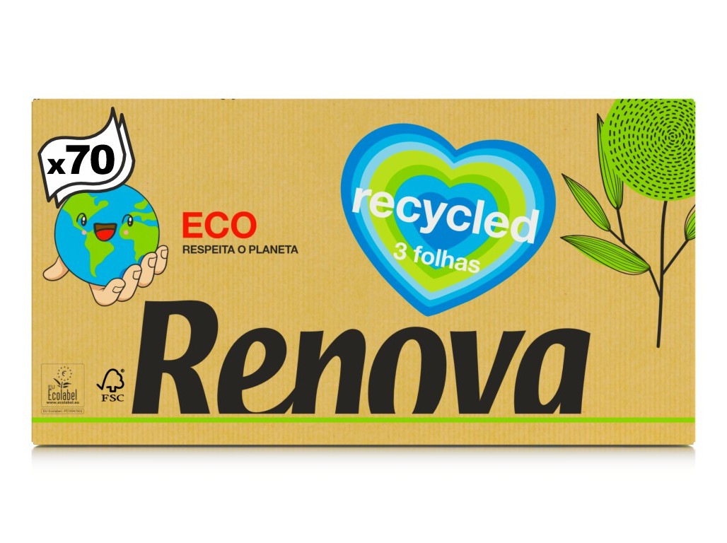 LENÇOS RENOVA FACIAIS 100% RECICLADO 70UN