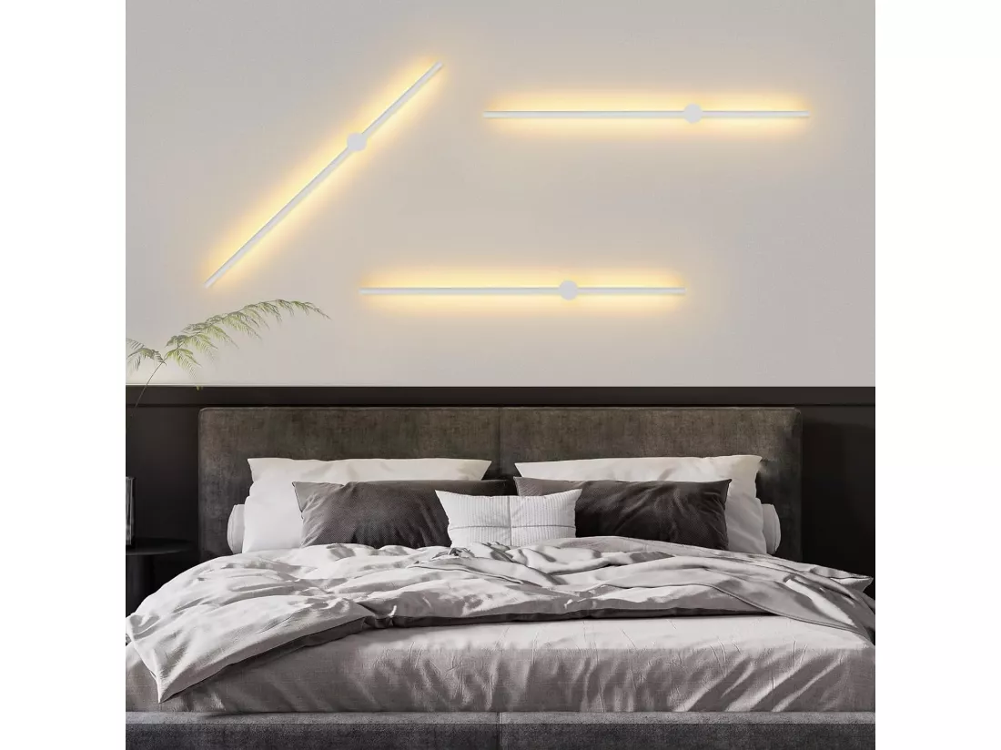 NETTLIFE Applique Murale Intérieur Applique LED 60CM Blanc Design Moderne Lampe Escalier Blanc Chaud 3000K Pivotante
