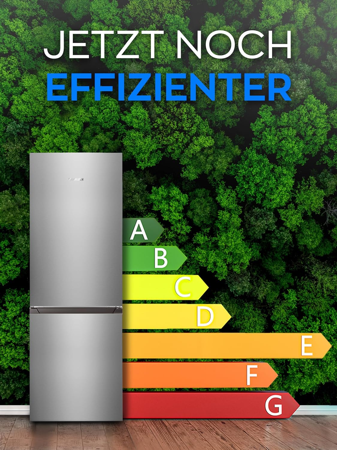 Heinrich´s Kühlgefrierkombination 175Liter, XXL, kühlschrank mit gefrierfach, Kühlvolumen 122L, Gefrierfach 53L, leise 39dB,große Tiefkühlboxen, 7 Temperaturstufen (Energieklasse E, Inox)