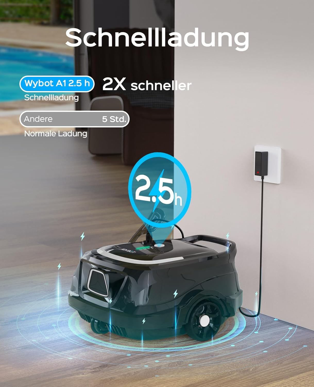 WYBOT (2025 Upgrade) A1 Poolroboter, Laufzeit bis zu 120 Minuten, Pool Roboter Kabellos mit Doppelfilter und Poolroboter Akku, Poolroboter für Aufstellpool bis zu 100㎡(Schwarz Weiß)